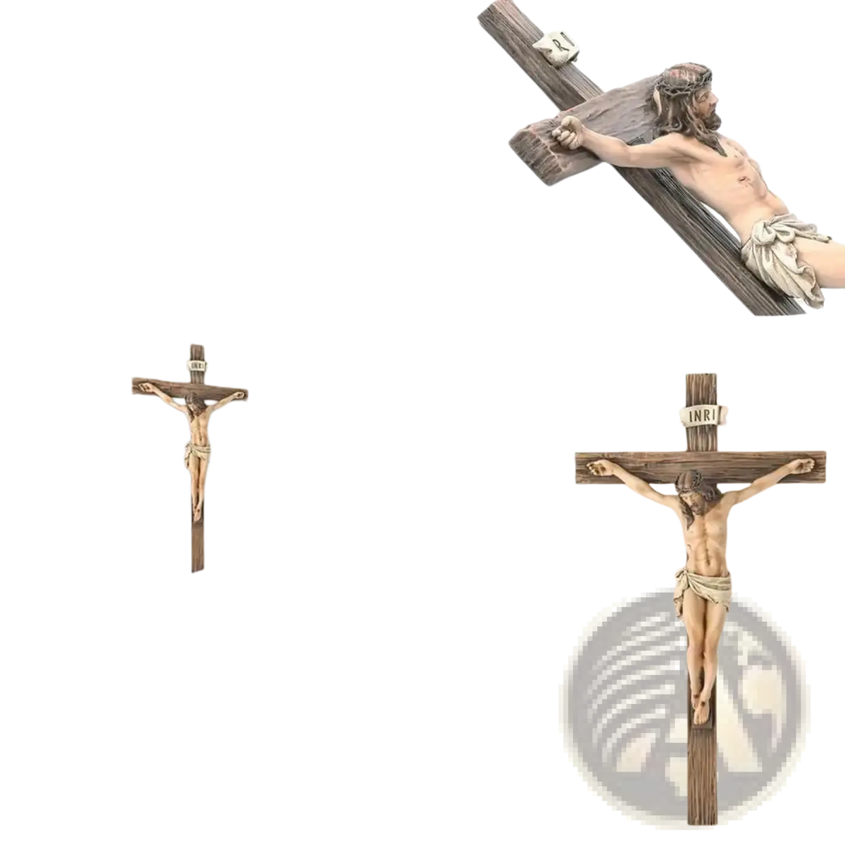 Resin easter cross figurine with detailed wooden crucifix and rustic weathered finish for religious home decor