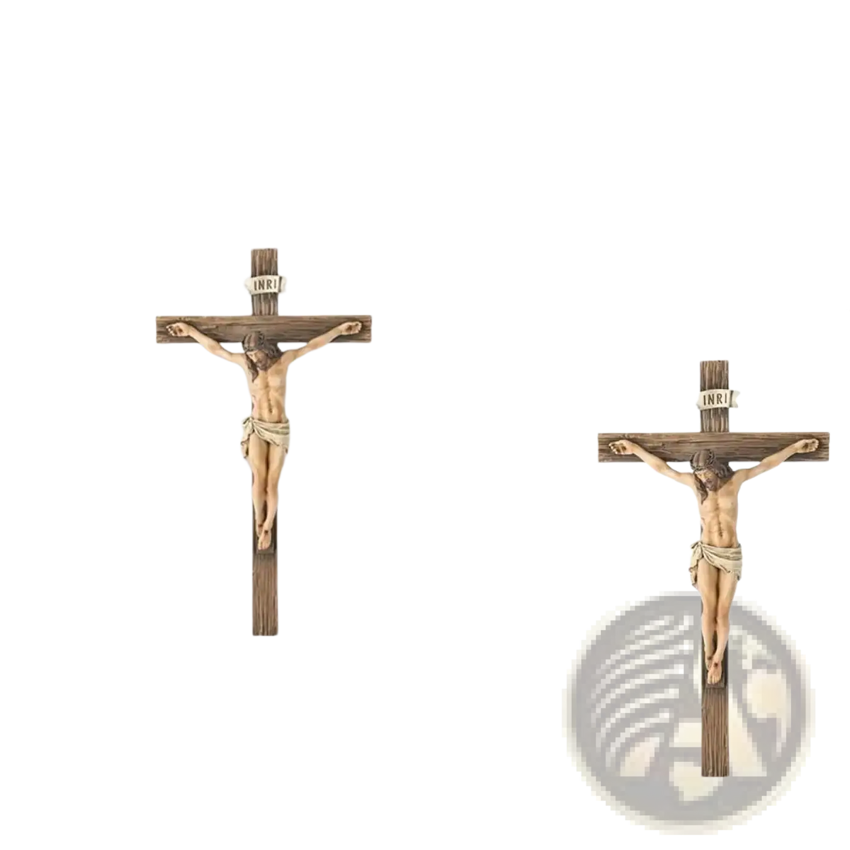 Wooden cross ornament with resin figure of jesus featuring natural brown finish and detailed carving for easter decor