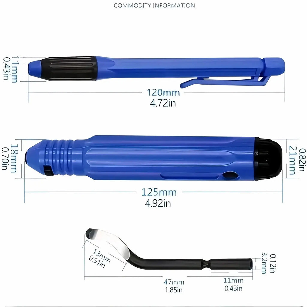Blue plastic resin epoxy trimming tool with black grip clip textured body and attached metal spoon for manual jewelry cutting