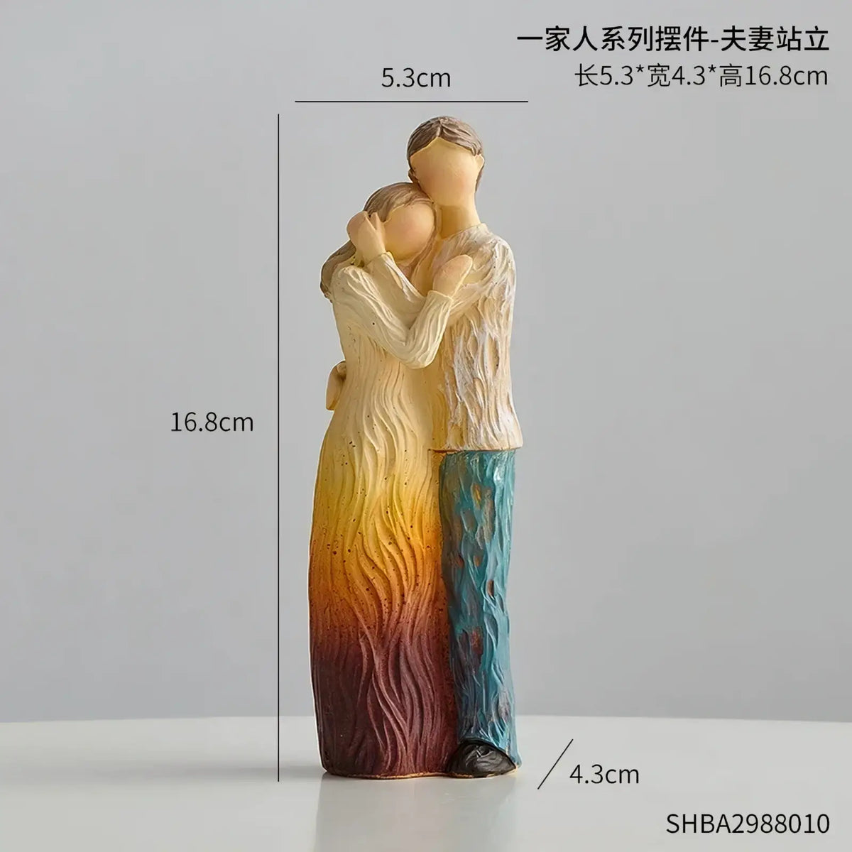 Resin family figurine abstract art home decor featuring a textured gradient couple with cream orange purple and blue tones