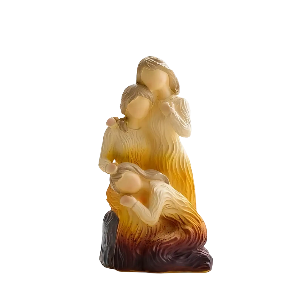 Resin family figurine abstract art home decor featuring a tender embrace with a yellow to purple gradient finish