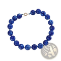 Resin geometric marbled beaded choker necklace in vibrant royal blue with swirling patterns and gold-toned clasp