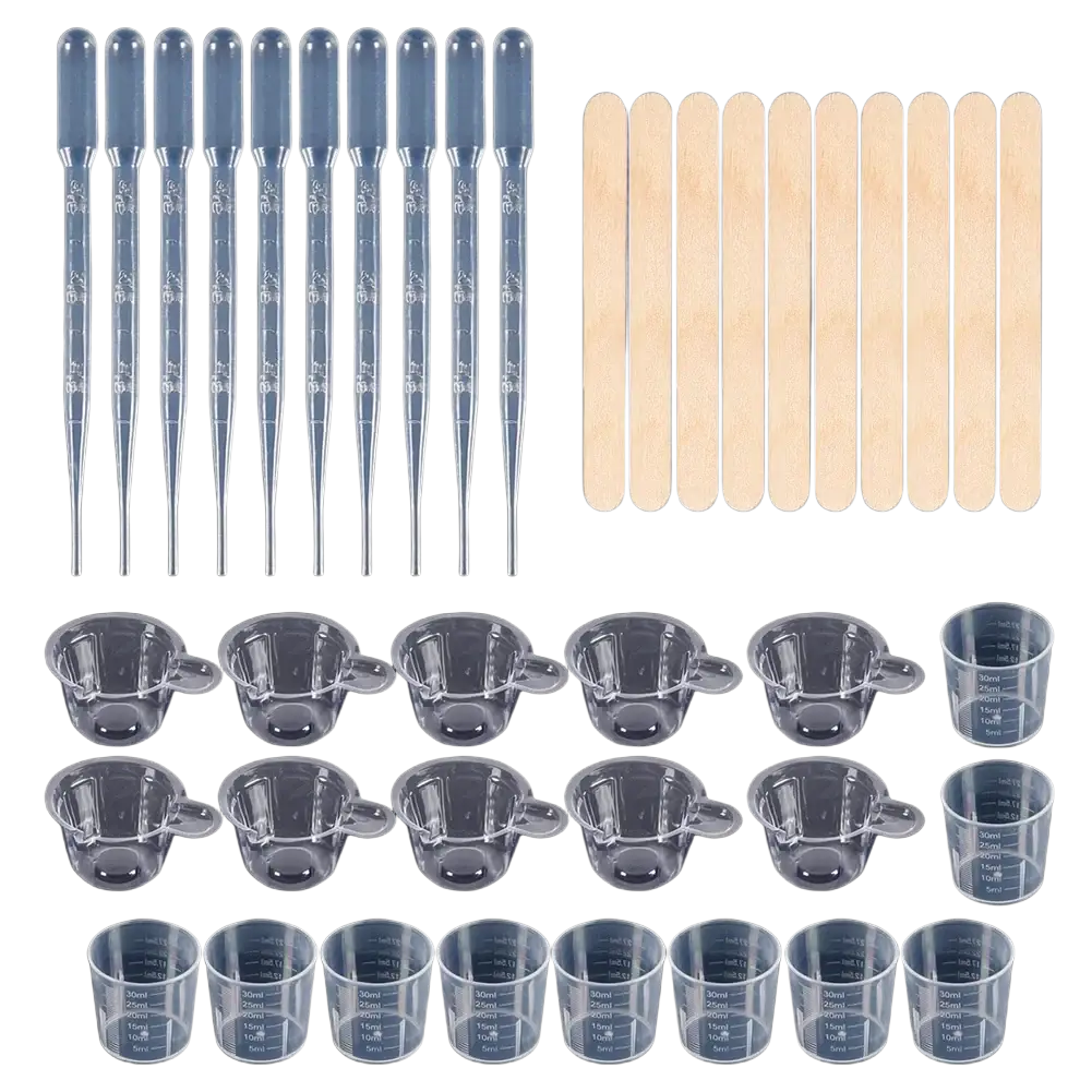 Clear plastic measuring cups with handles and graduated markings for resin mixing casting tools kit in jewelry making