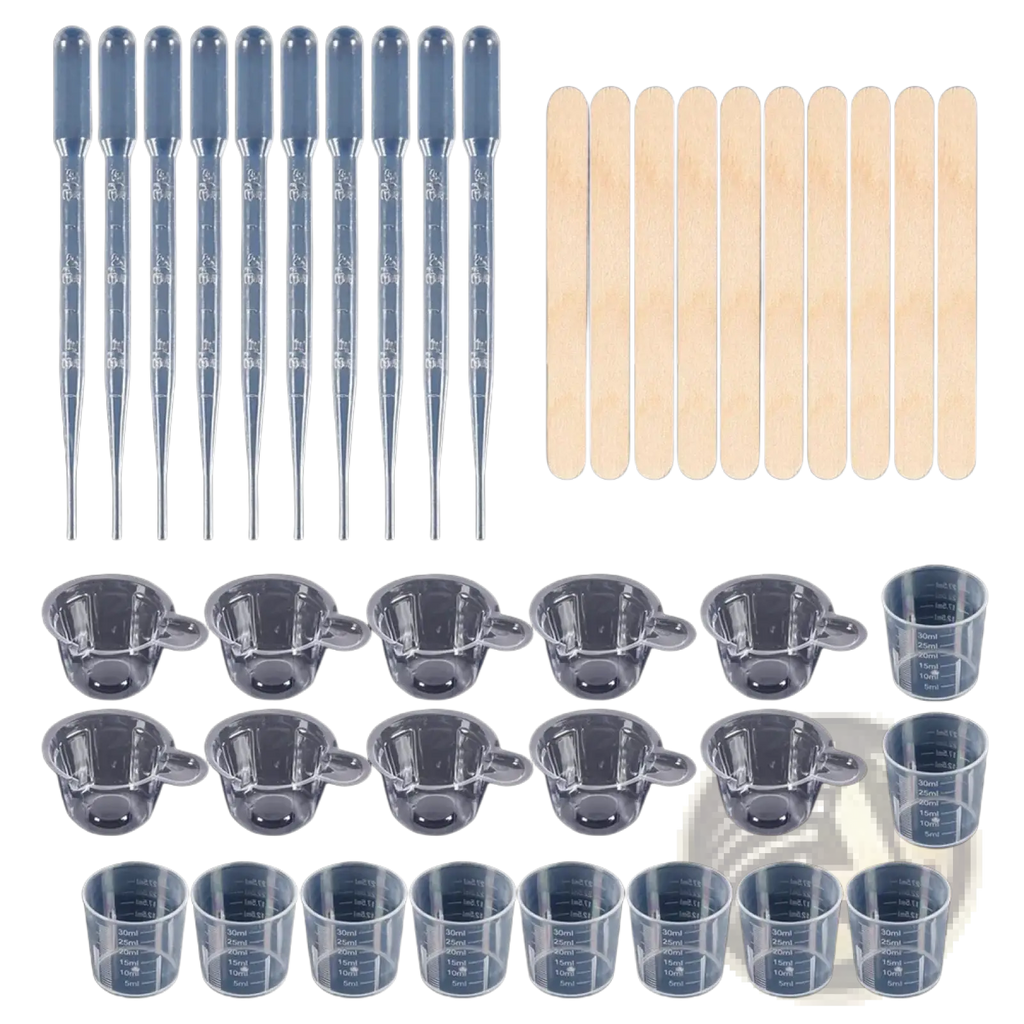 Clear plastic measuring cups with handles and graduated markings for resin mixing casting tools kit in jewelry making