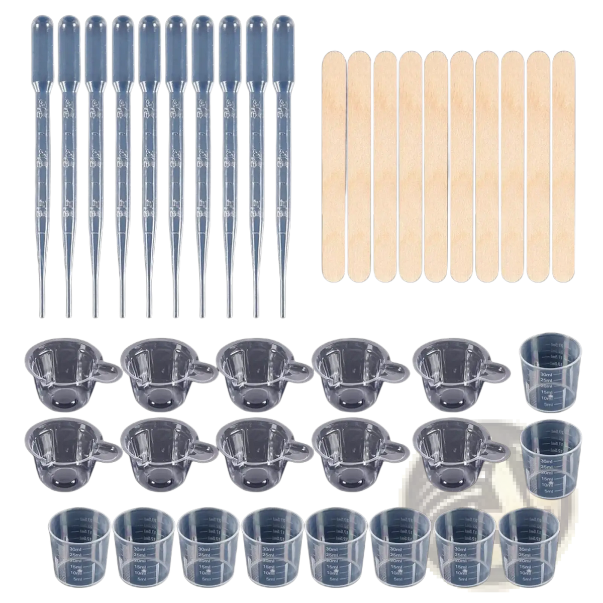 Clear plastic measuring cups with handles and graduated markings for resin mixing casting tools kit in jewelry making