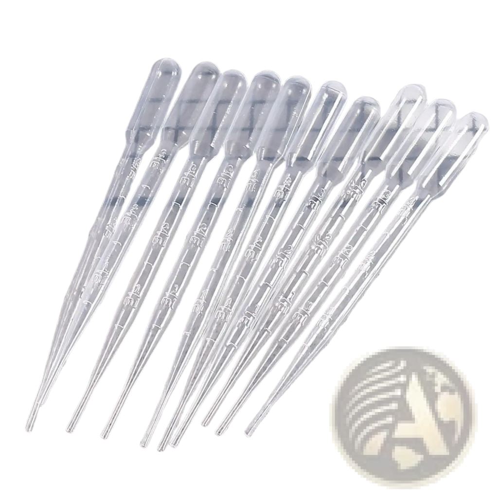 Clear plastic pipettes with measurement markings for precise resin mixing in jewelry making casting tools kit