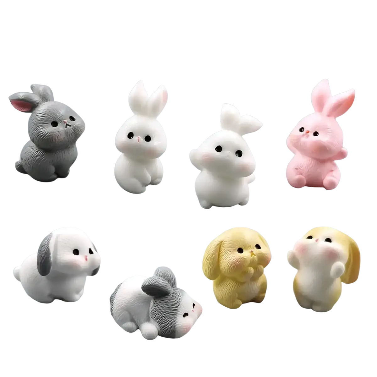 Adorable resin rabbit figurines in pastel tones with easter carrot miniature design for garden decor