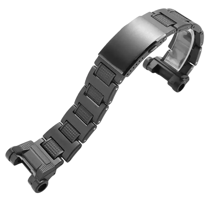 Black ceramic resin watch band with textured interlocking links for G-shock Gpr-h1000 matching display