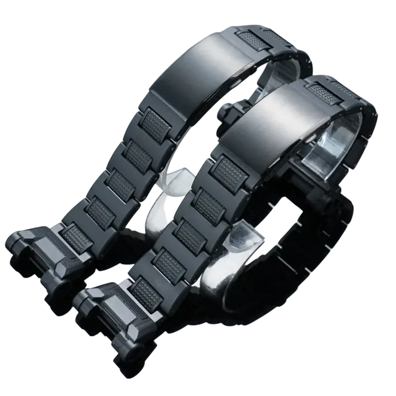 Black stainless steel resin watch band with textured rectangular links for g-shock gpr-h1000 matching display