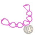 Pink plastic orthodontic retainer with oval-shaped openings shown from the back side for resistance band 7 hole yoga pull rope purple