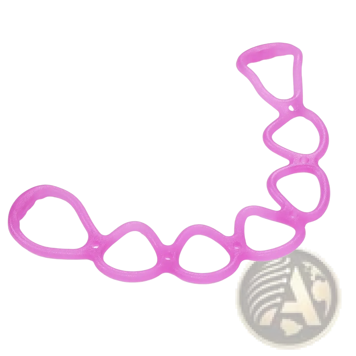 Pink plastic orthodontic retainer with oval-shaped openings shown from the back side for resistance band 7 hole yoga pull rope purple