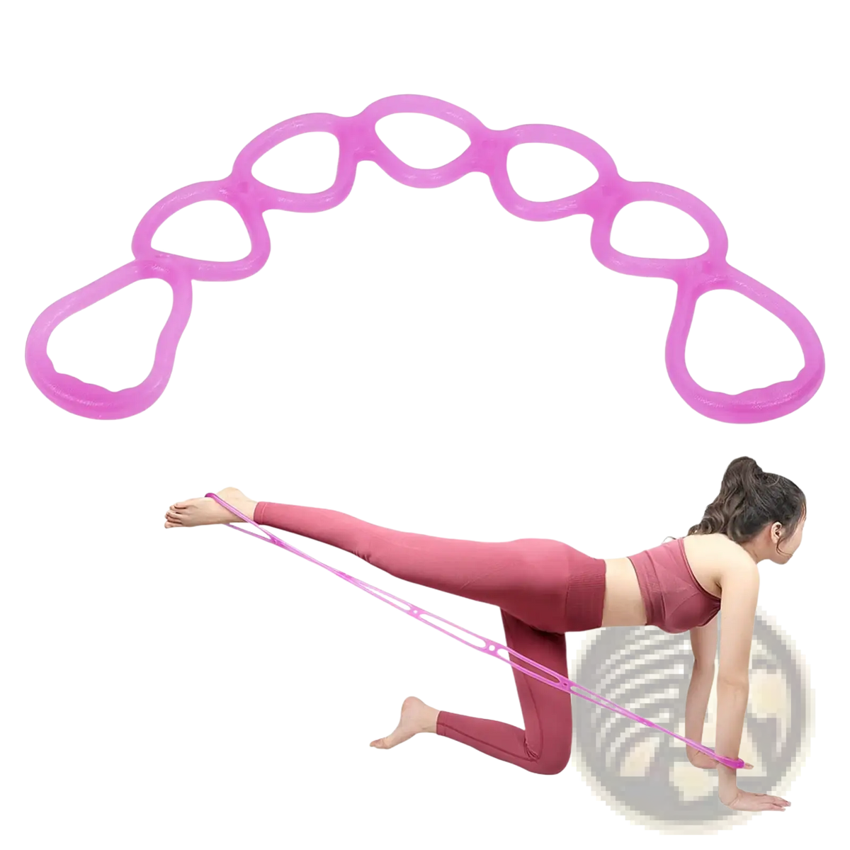Pink silicone finger stretchers for hand and wrist flexibility training in a resistance band 7 hole yoga pull rope purple product