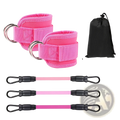 Pink fabric resistance band ankle strap set with silver metal rings in 10 20 30 pound options for glute workout