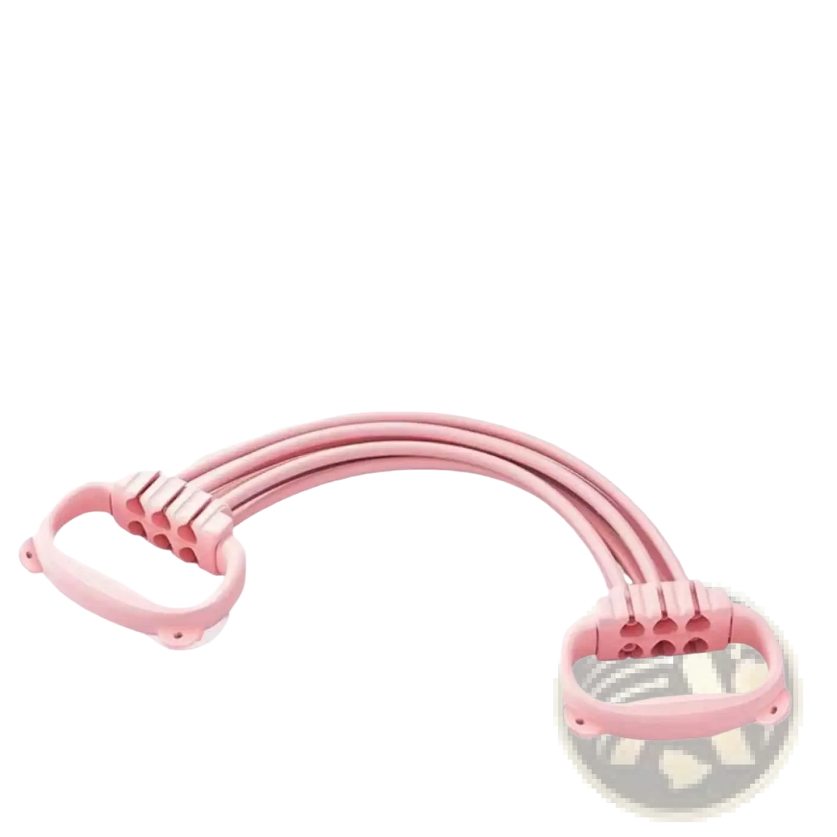 Resistance band with detachable tubes and bear handles in pink silicone featuring dual handles and textured grips