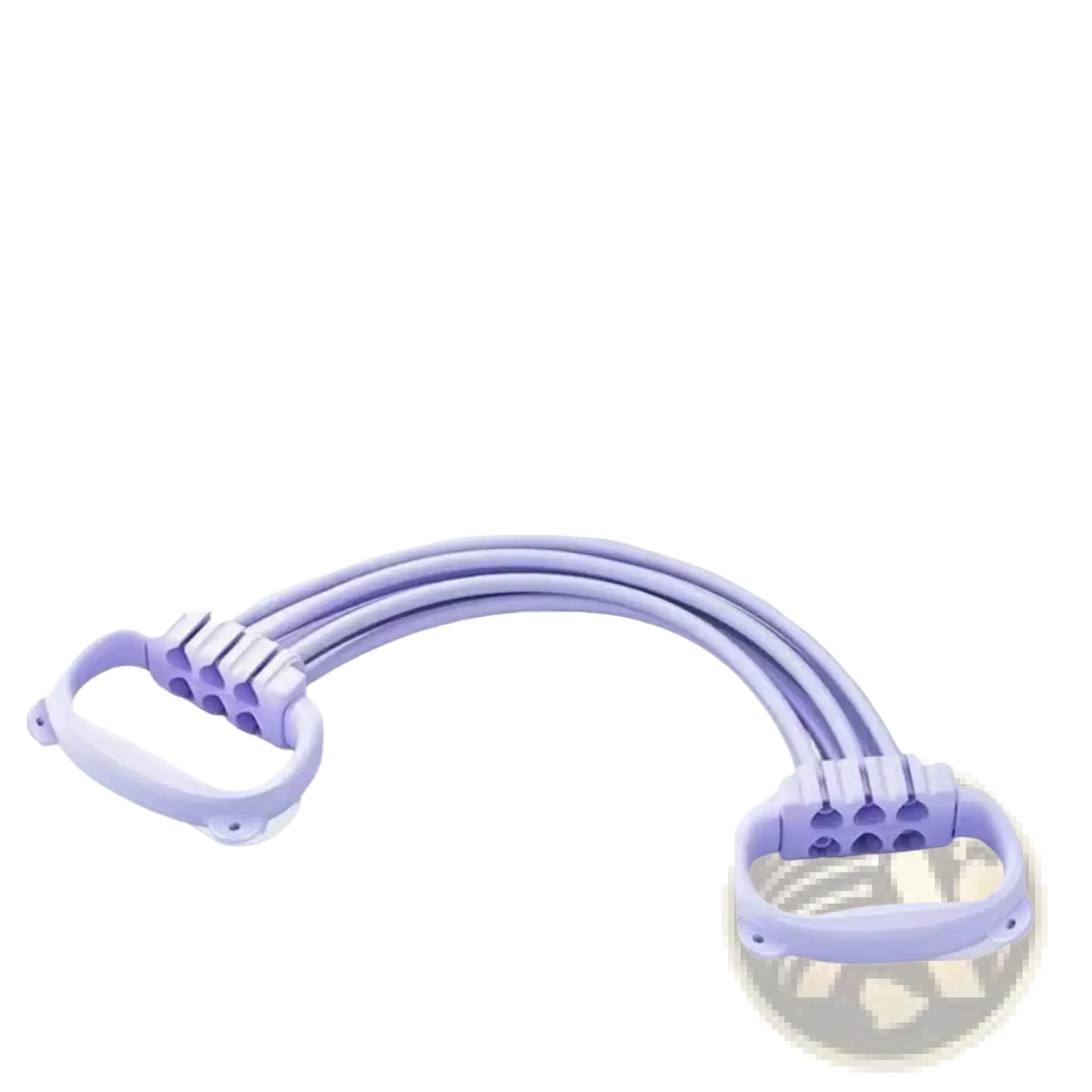 Purple plastic resistance band with three detachable elastic tubes and ergonomic bear handles for strength training