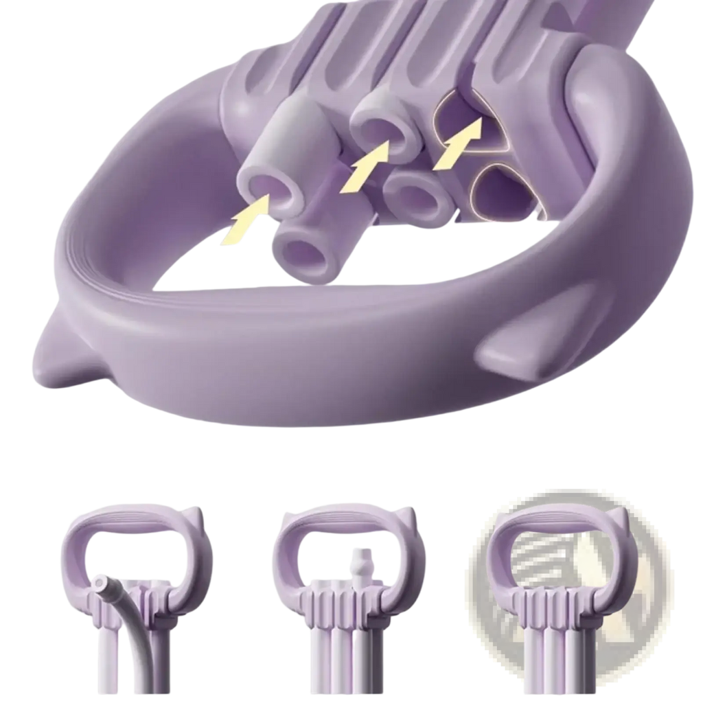 Purple silicone cat-shaped air pump with adjustable nozzles for inflating resistance band tubes and bear handles