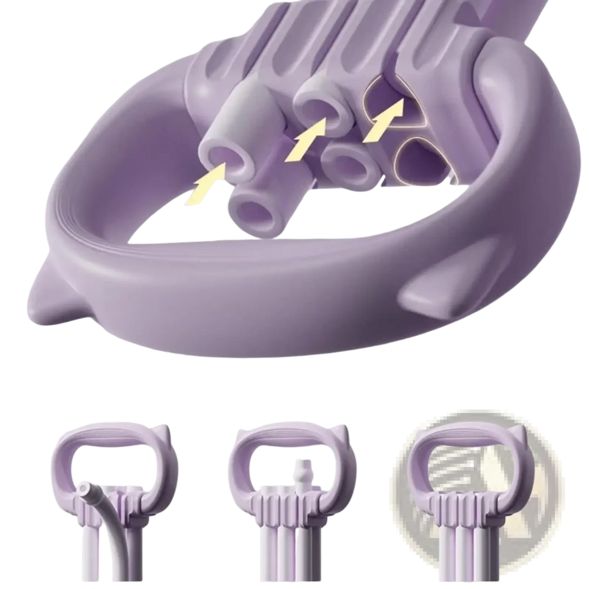Purple silicone cat-shaped air pump with adjustable nozzles for inflating resistance band tubes and bear handles