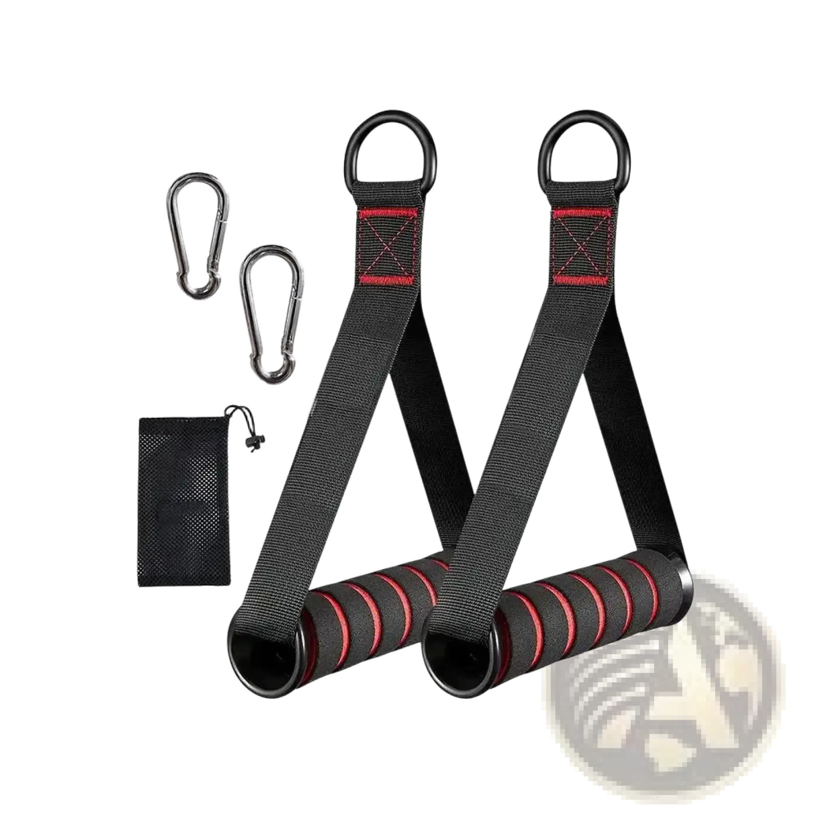 Resistance band handle attachment for home gym with black and red hufuch resistance bands and textured grip handles