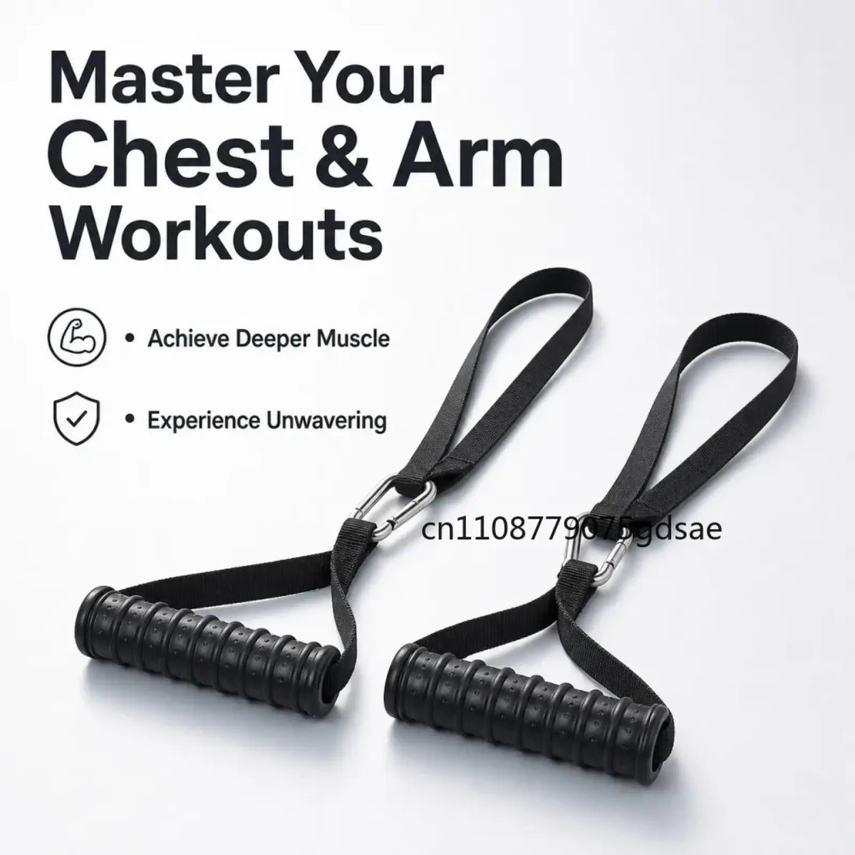 Resistance band handle with carabiner clip featuring black rubber-coated textured grip and metal attachments