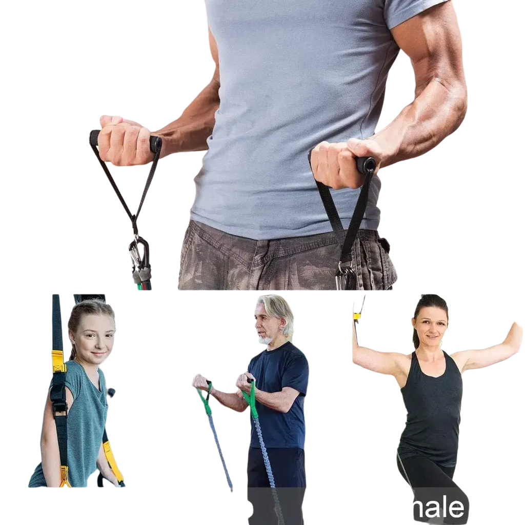 Black resistance band handle with adjustable metal carabiners for versatile fitness training and strength exercises