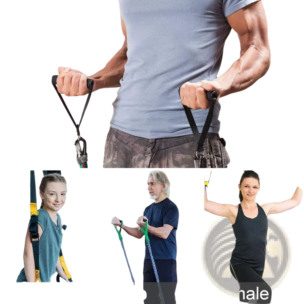 Black resistance band handle with adjustable metal carabiners for versatile fitness training and strength exercises
