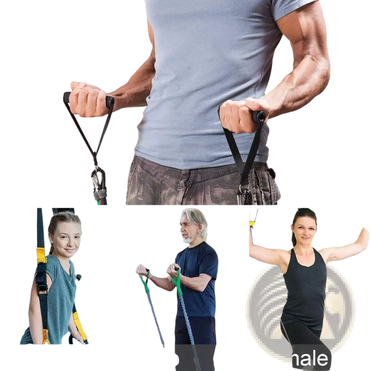 Black resistance band handle with adjustable metal carabiners for versatile fitness training and strength exercises