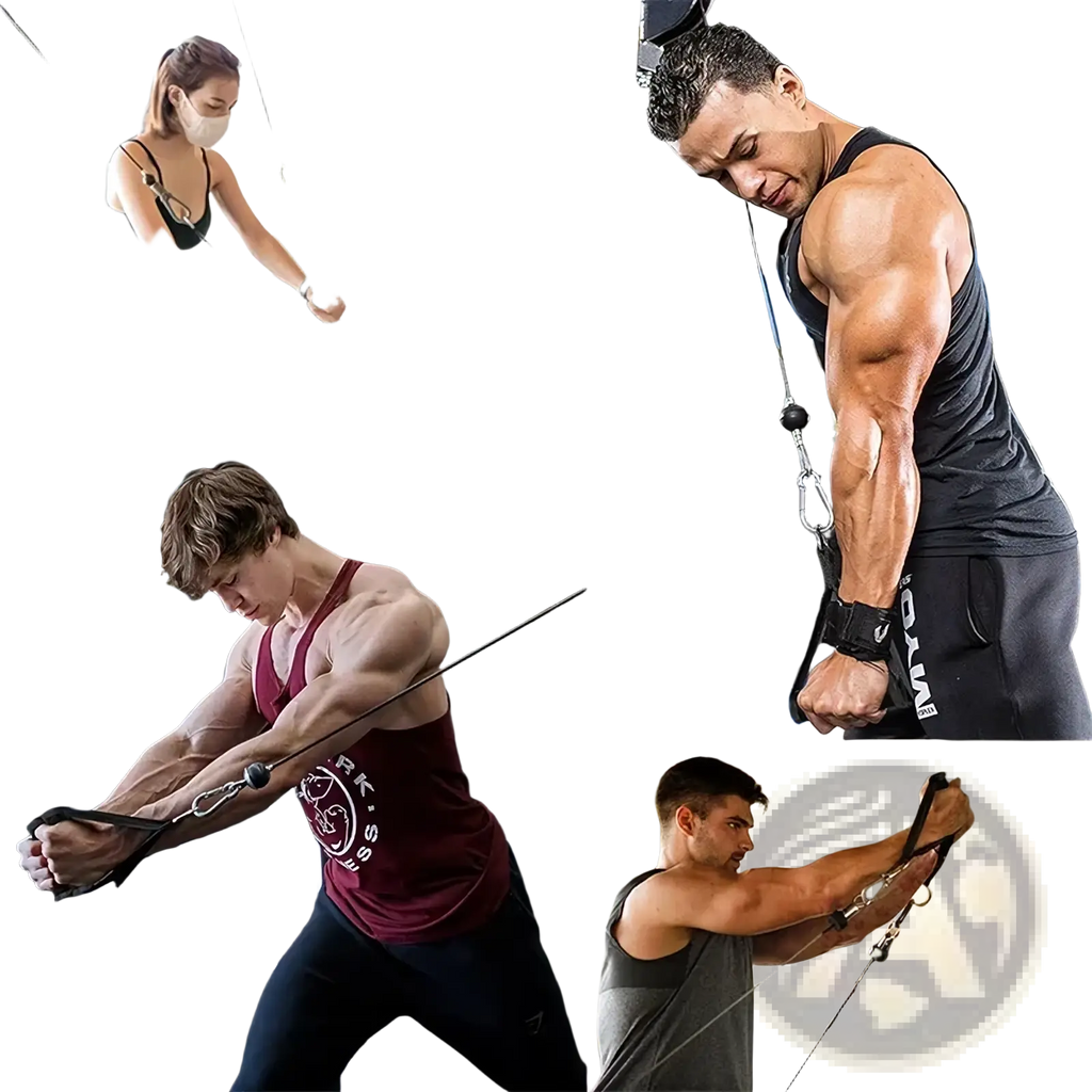 Black resistance band handles with carabiners featuring adjustable resistance and ergonomic grips for workout use