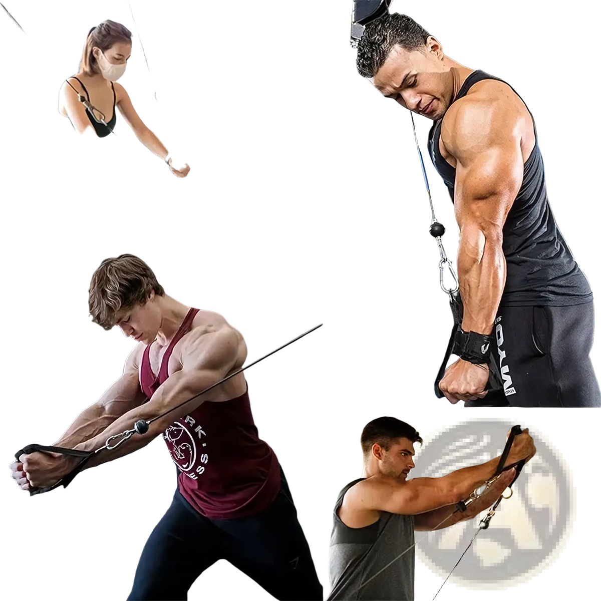 Black resistance band handles with carabiners featuring adjustable resistance and ergonomic grips for workout use