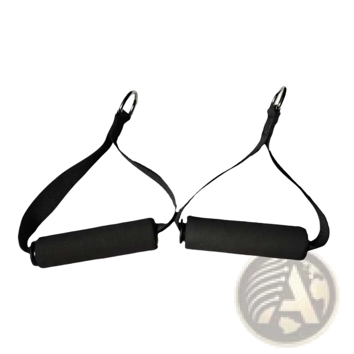 Resistance band handles with black foam padded grip and metal rings for secure exercise attachment