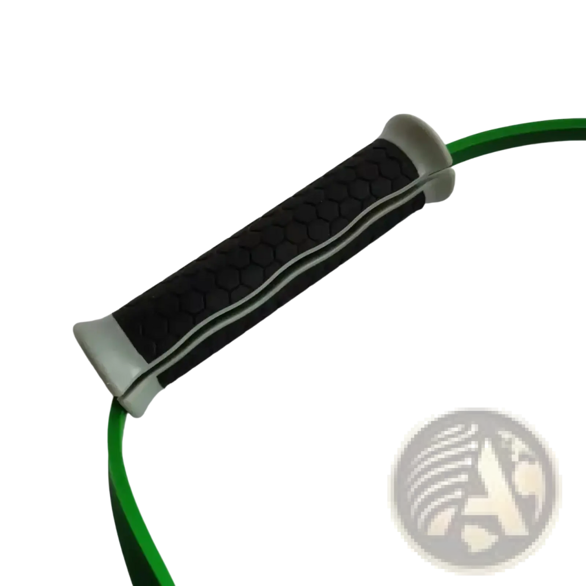 Resistance band handles replacement grips featuring green jump rope with black hexagonal textured grip and gray end caps