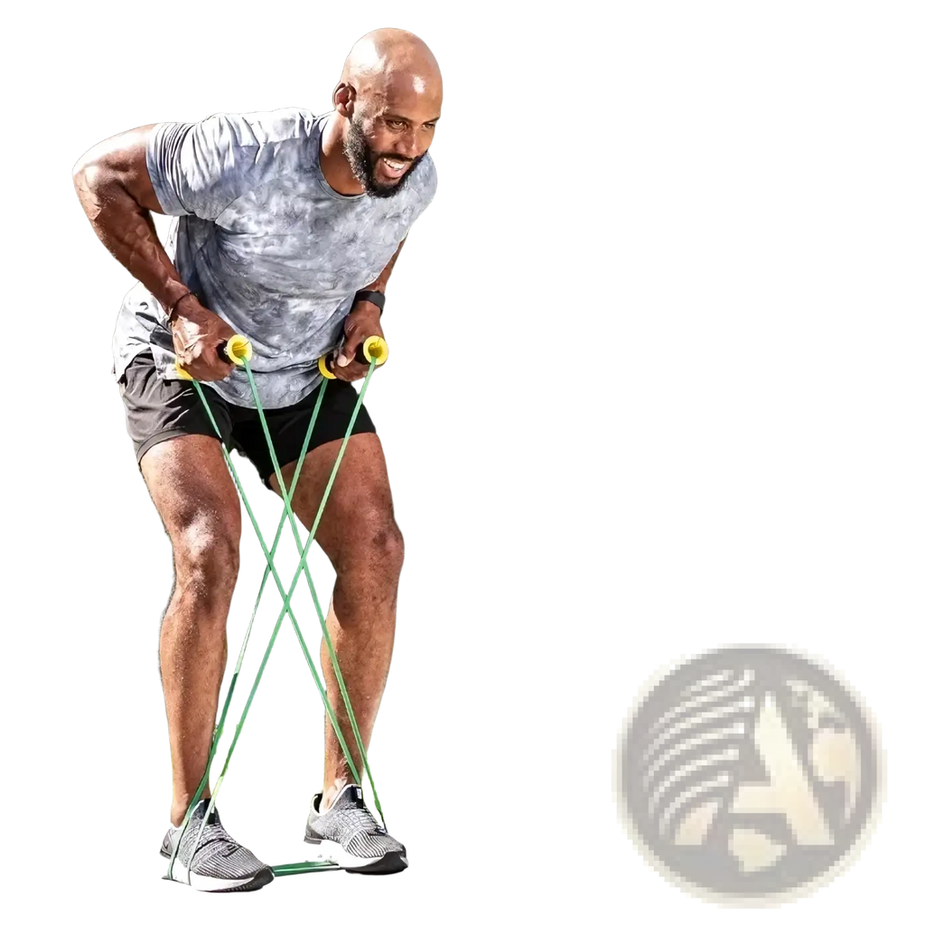 Green resistance band with yellow handles from the resistance band handles universal fit grip set for strength training