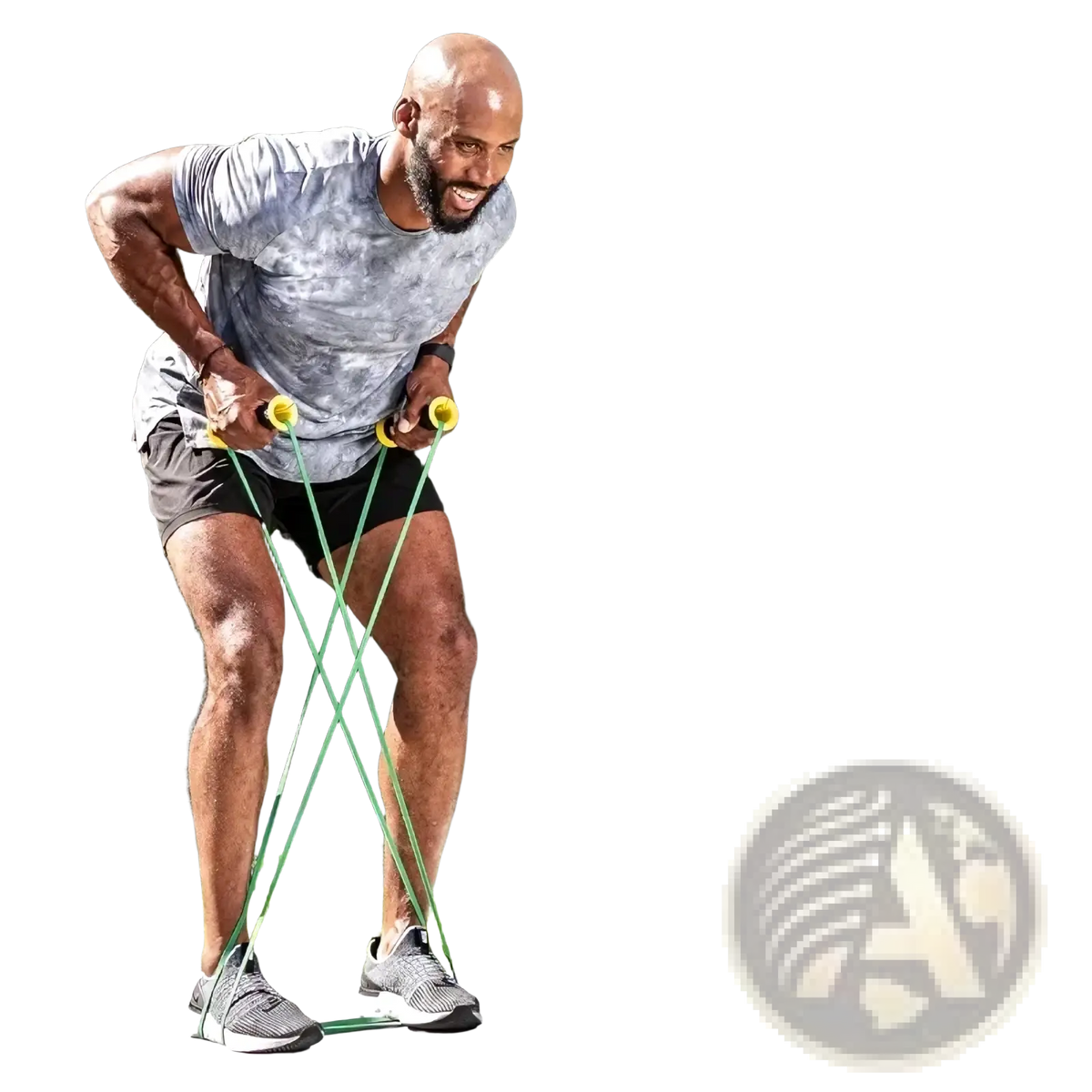 Green resistance band with yellow handles from the resistance band handles universal fit grip set for strength training