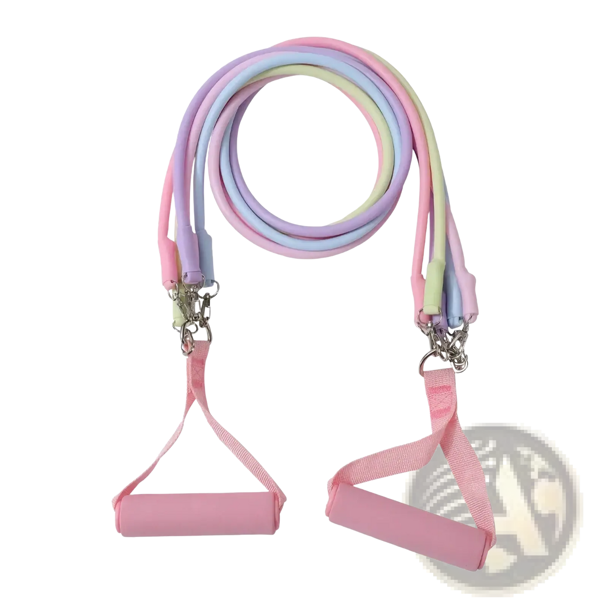 Resistance band set with ankle straps featuring pastel-colored elastic band pink handles and metallic clasps