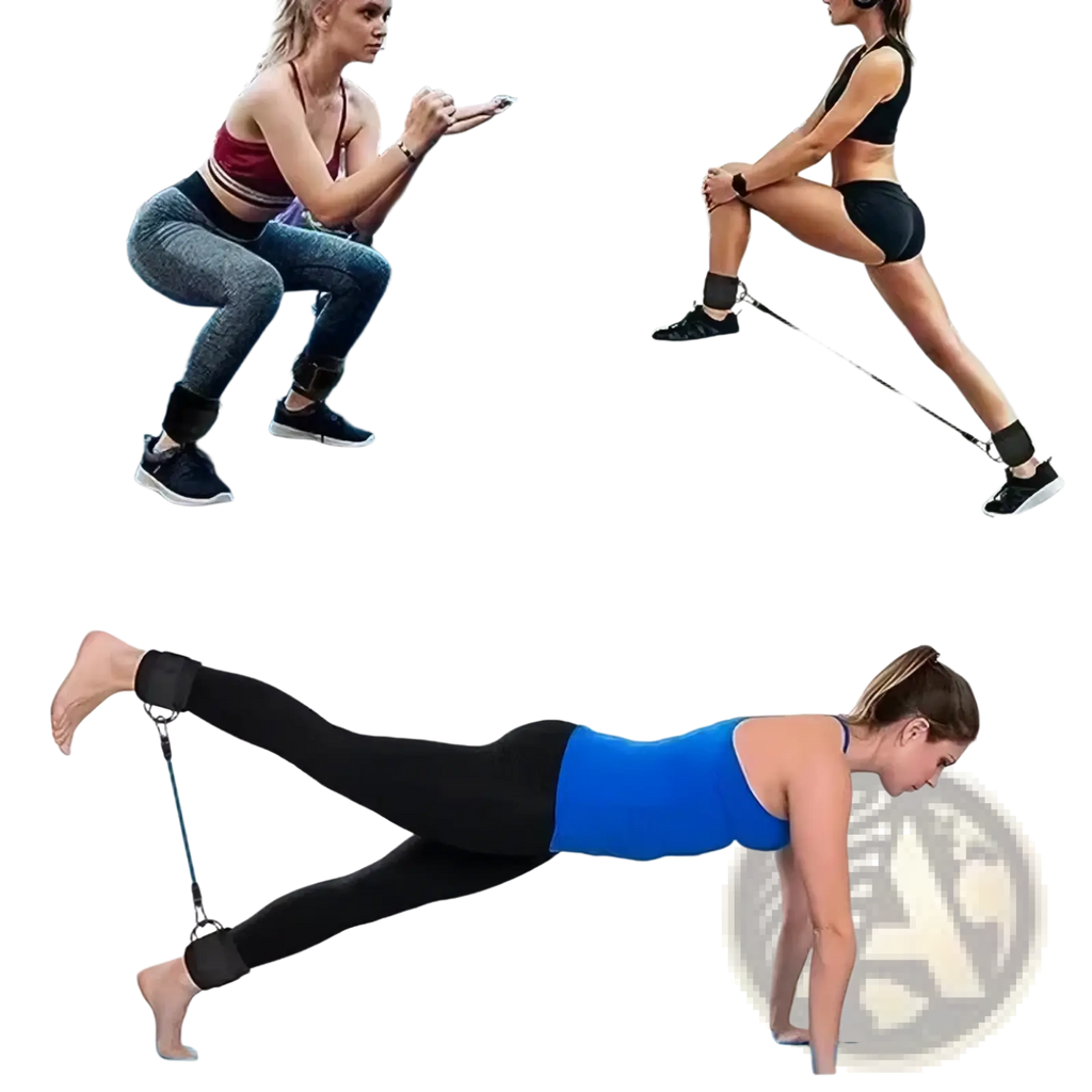 Black resistance band set with adjustable ankle cuffs made of durable material for fitness training and strength exercises