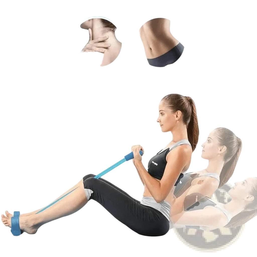 Blue resistance band set with handles and foot strap for strength training and muscle toning exercises