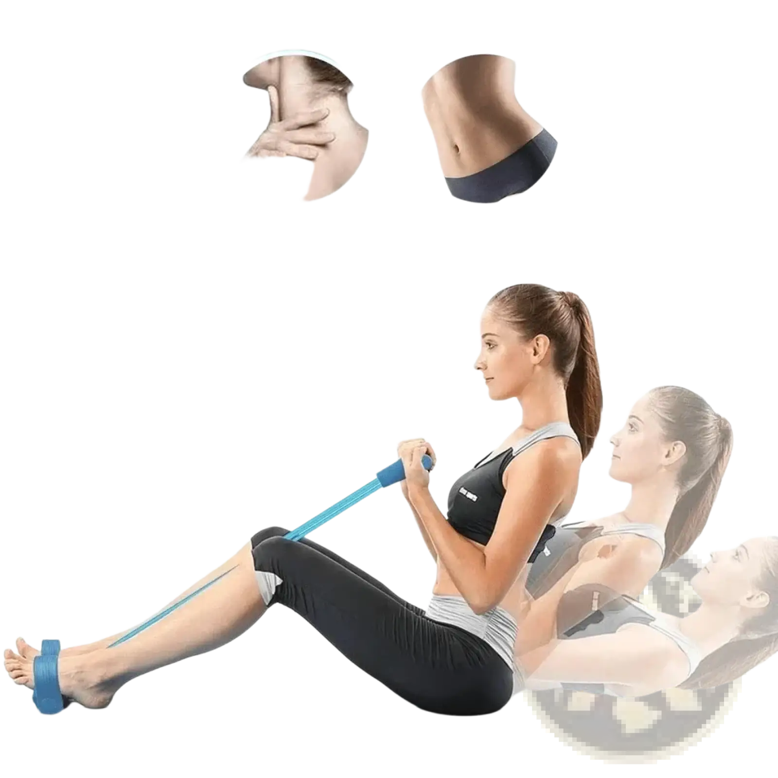 Blue resistance band set with handles and foot strap for strength training and muscle toning exercises