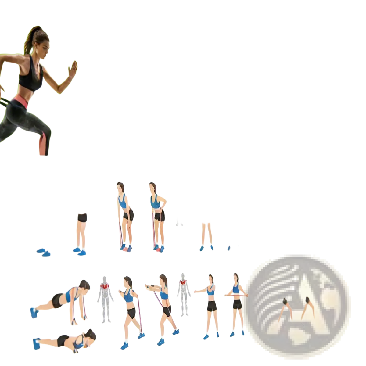 Green fitness resistance band workout poster with illustrated beginner exercise instructions for training guide