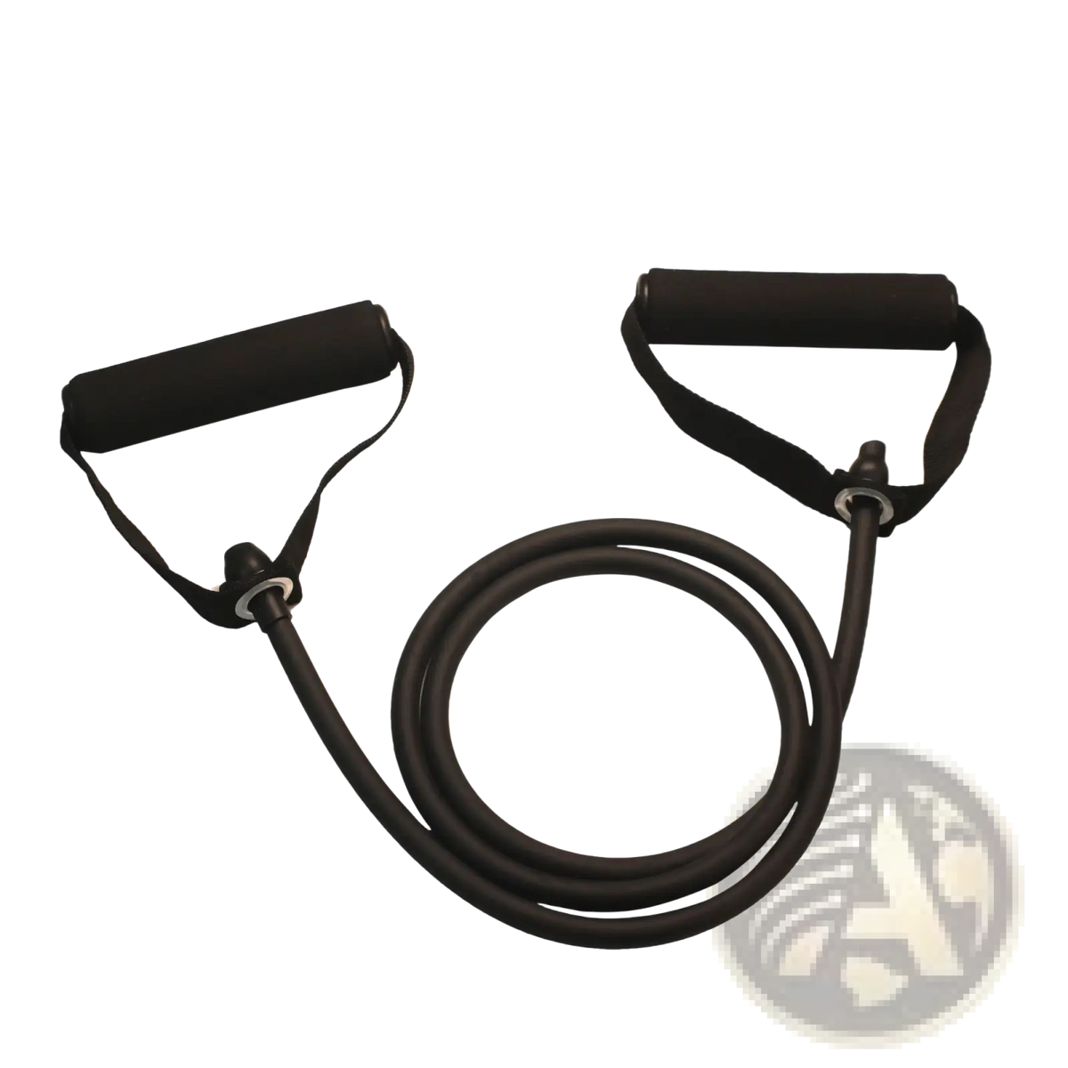 Black rubber resistance bands with padded handles for 30-pound resistance strength training exercises
