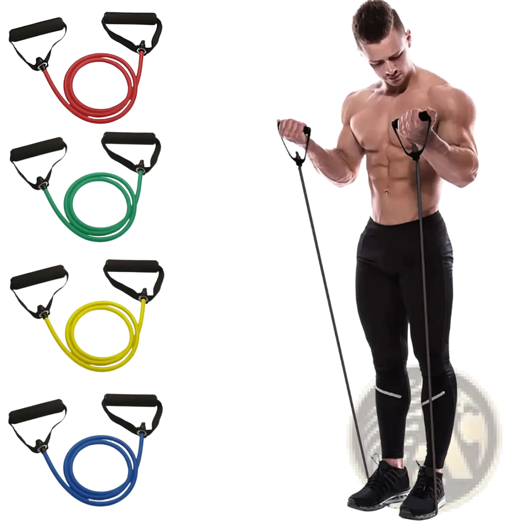 Black resistance band with black handles for strength training made of durable elastic material