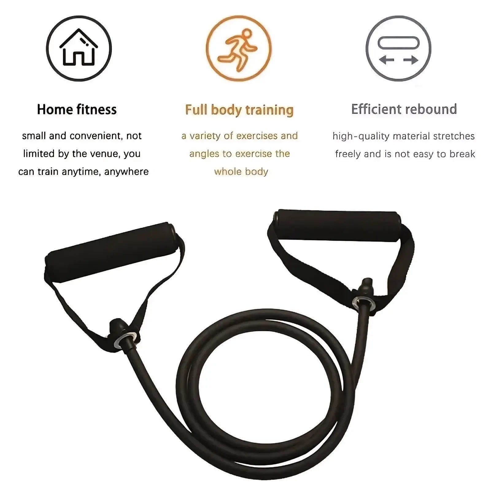 Black resistance bands with padded handles and coiled elastic design for strength training exercises
