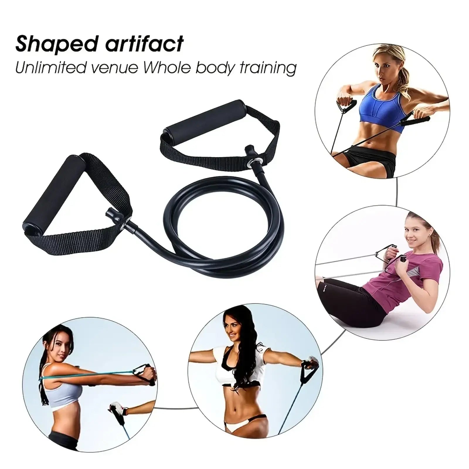 Black resistance bands with padded handles for strength training and whole body exercise use