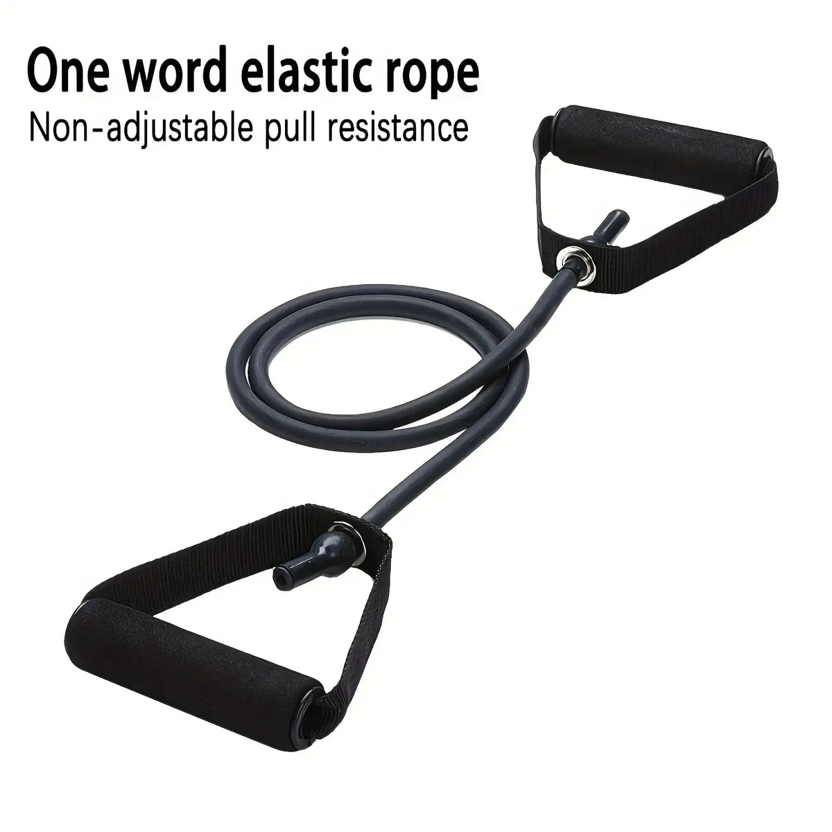 Black elastic rope pull resistance band with padded handles for strength training and muscle toning