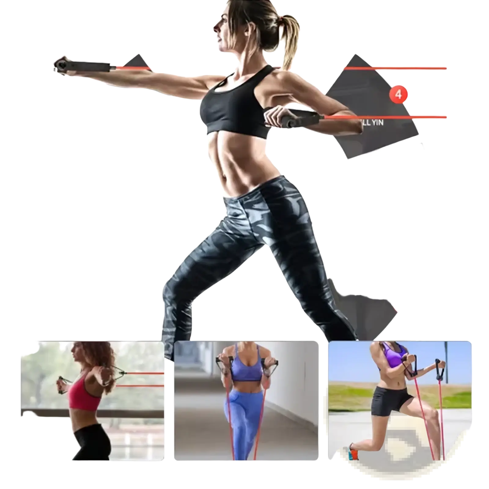 Resistance bands with ergonomic black and red handles for women fitness targeting strength and flexibility training