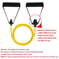 Yellow resistance band with black padded handles and a machine-cut rubber head for women fitness workouts