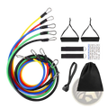Set of colorful resistance bands 100lbs with metal carabiners black padded handles and storage bag for fitness workouts