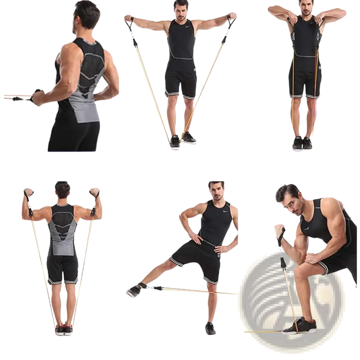 Resistance bands set 115 lbs with black and gray tubes and yellow handles for versatile fitness workout exercises