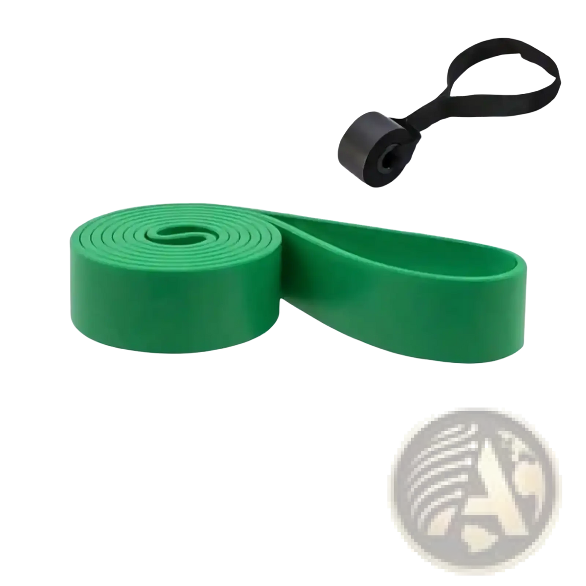 Green resistance band with black handle rated 50-125 lbs in resistance bands set 5-120lbs for home workout use