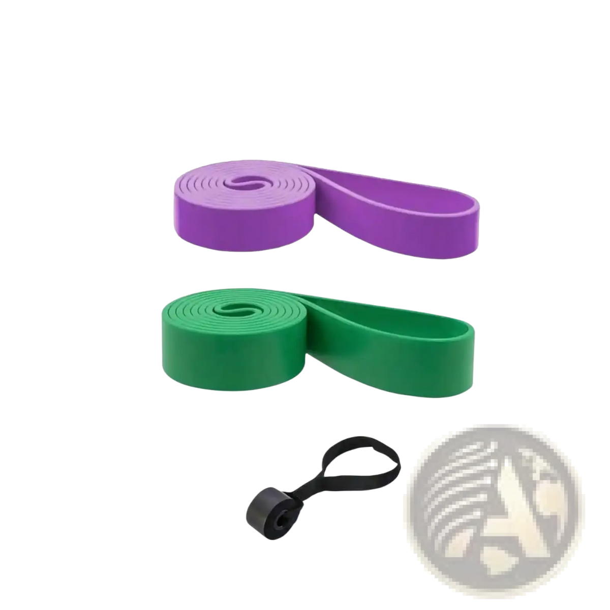 Resistance bands set 5-120lbs with purple and green bands and black looped handle for home workout use