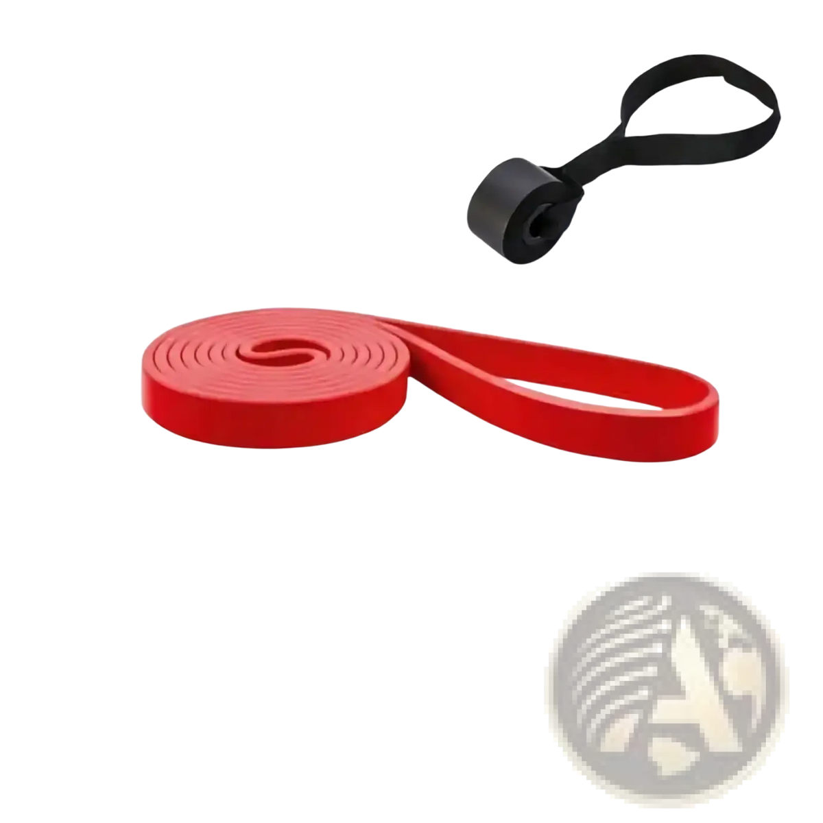 Red resistance band with black handle designed for strength training in resistance bands set 5 to 120 pounds for home workout