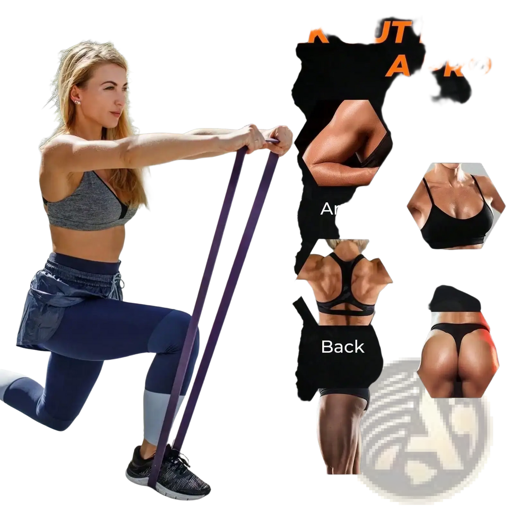 Purple latex resistance band from a resistance bands set 5-120lbs for home workout and strength training